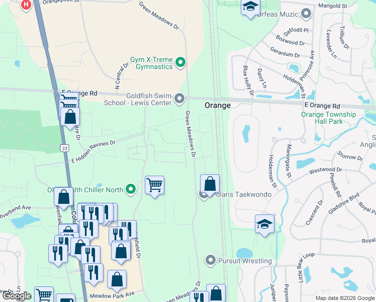 map of restaurants, bars, coffee shops, grocery stores, and more near 8019 Crane's Crossing Drive in Lewis Center