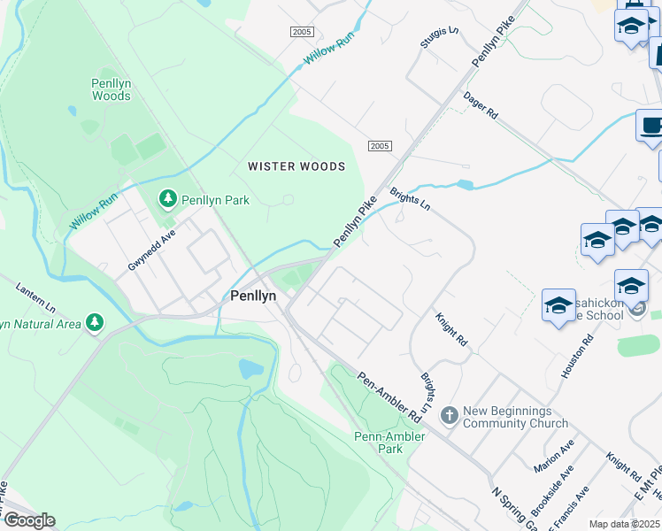 map of restaurants, bars, coffee shops, grocery stores, and more near 444 Old Penllyn Pike in Penllyn