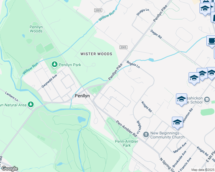 map of restaurants, bars, coffee shops, grocery stores, and more near 444 Old Penllyn Pike in Penllyn