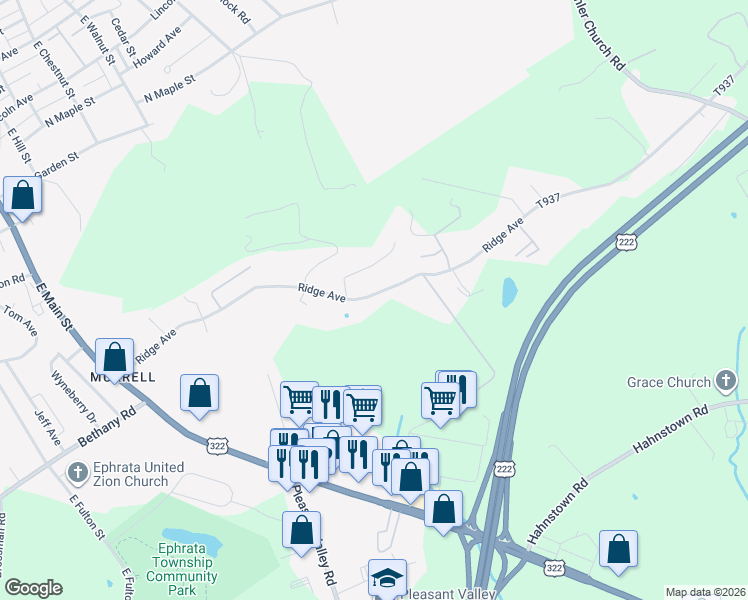 map of restaurants, bars, coffee shops, grocery stores, and more near 193 Ridge Avenue in Ephrata