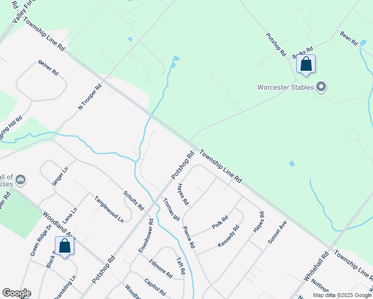 map of restaurants, bars, coffee shops, grocery stores, and more near 156 Township Line Road in East Norriton