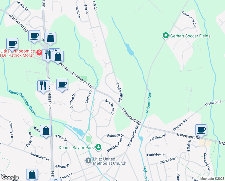 map of restaurants, bars, coffee shops, grocery stores, and more near 507 Colonial Crescent Drive in Lititz