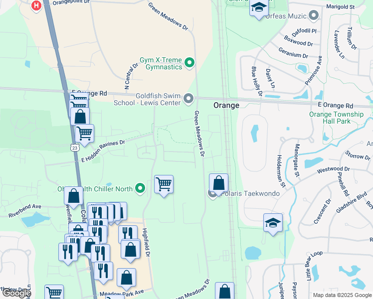 map of restaurants, bars, coffee shops, grocery stores, and more near 739 Mystic Pointe Drive in Lewis Center