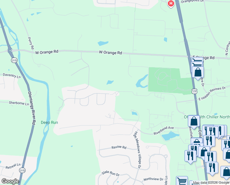 map of restaurants, bars, coffee shops, grocery stores, and more near 424 Hidden Ravines Drive in Powell