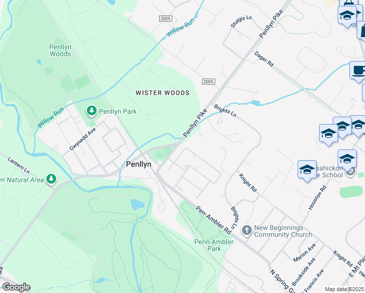 map of restaurants, bars, coffee shops, grocery stores, and more near 448 Old Penllyn Pike in Penllyn
