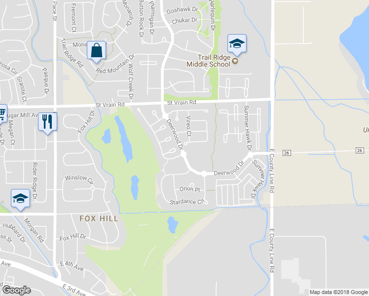 map of restaurants, bars, coffee shops, grocery stores, and more near 1505 Tanager Place in Longmont
