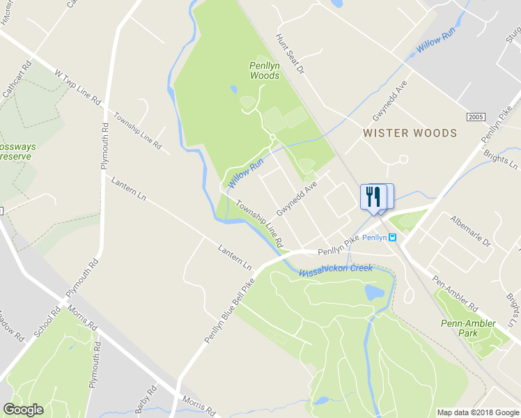 map of restaurants, bars, coffee shops, grocery stores, and more near 1113 Township Line Road in Blue Bell