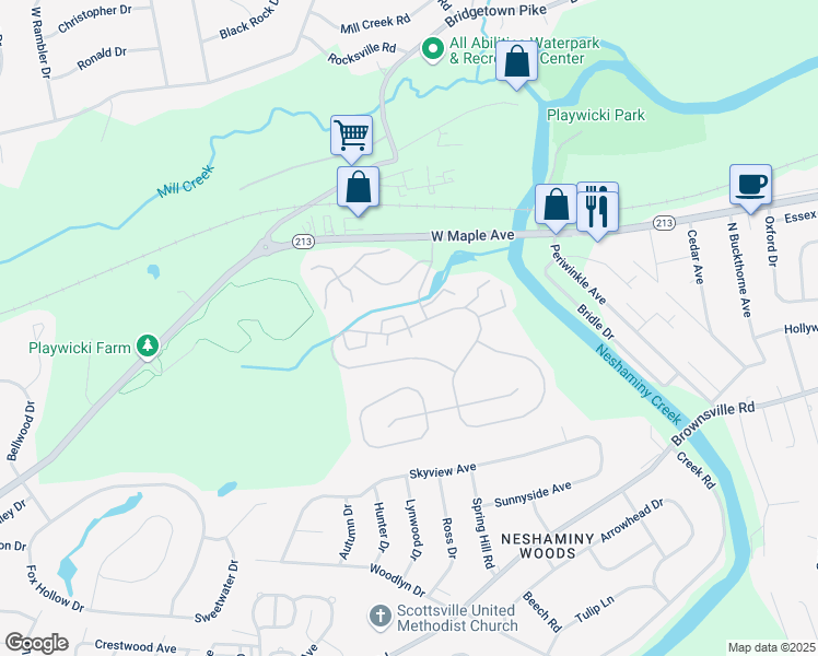 map of restaurants, bars, coffee shops, grocery stores, and more near East Stoney Hill Court in Feasterville-Trevose
