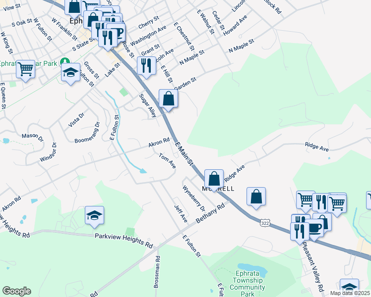 map of restaurants, bars, coffee shops, grocery stores, and more near 622 E Main St in Ephrata