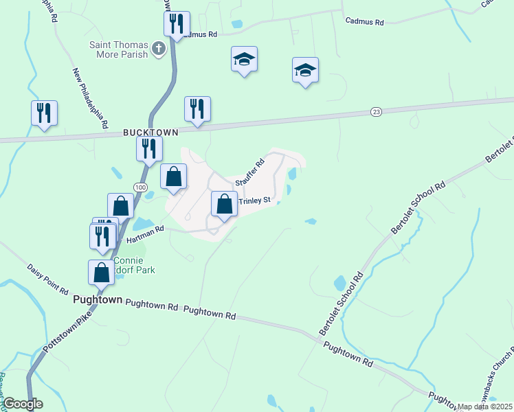 map of restaurants, bars, coffee shops, grocery stores, and more near 122 Trinley Street in Pottstown