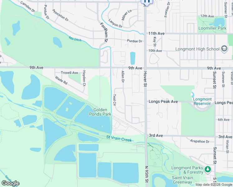 map of restaurants, bars, coffee shops, grocery stores, and more near 708 Teal Circle in Longmont