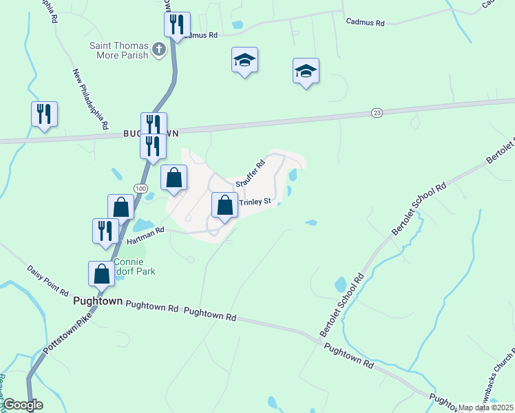 map of restaurants, bars, coffee shops, grocery stores, and more near 122 Trinley Street in Pottstown
