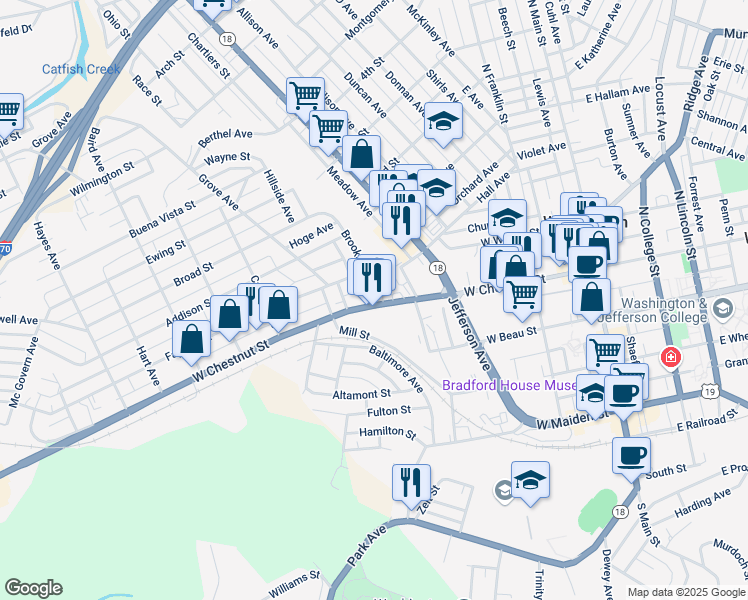map of restaurants, bars, coffee shops, grocery stores, and more near 383 West Chestnut Street in Washington