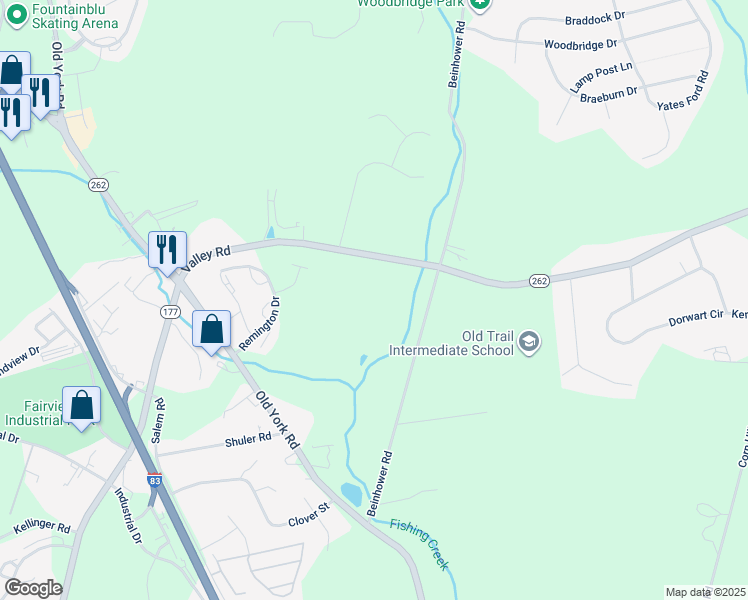 map of restaurants, bars, coffee shops, grocery stores, and more near 402 Valley Road in Etters
