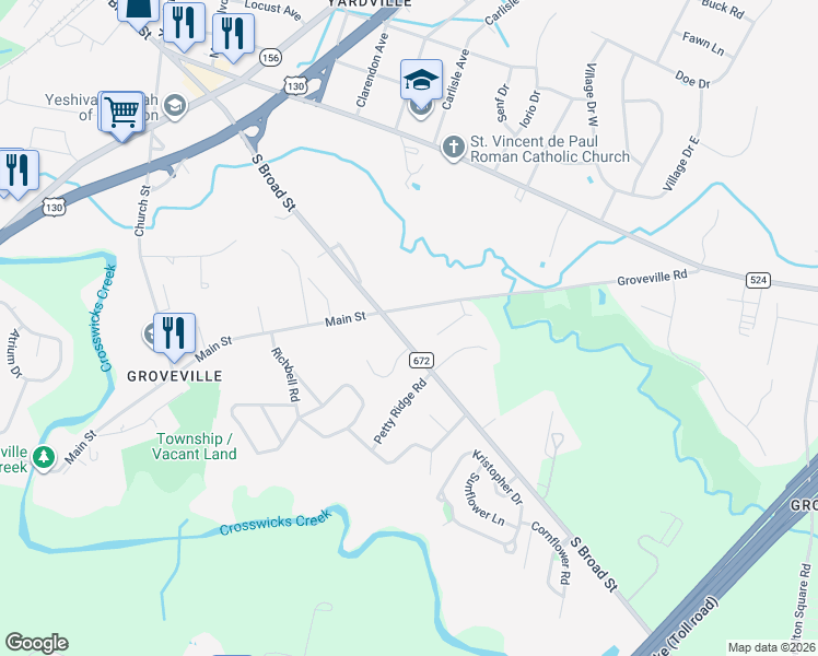 map of restaurants, bars, coffee shops, grocery stores, and more near 5036 County Route 672 in Hamilton Township