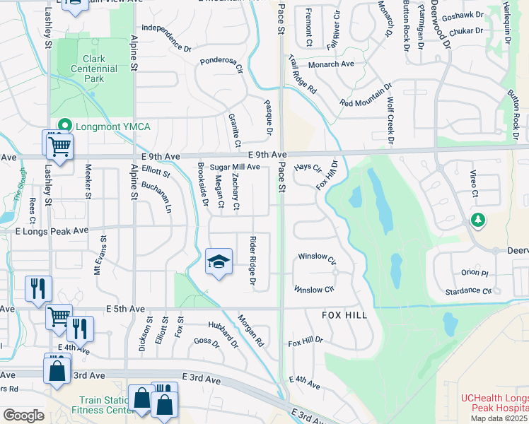 map of restaurants, bars, coffee shops, grocery stores, and more near 703 Ridge Creek Court in Longmont