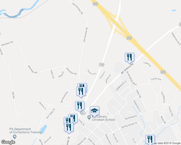 map of restaurants, bars, coffee shops, grocery stores, and more near 208 Ammon Avenue in Elizabethtown