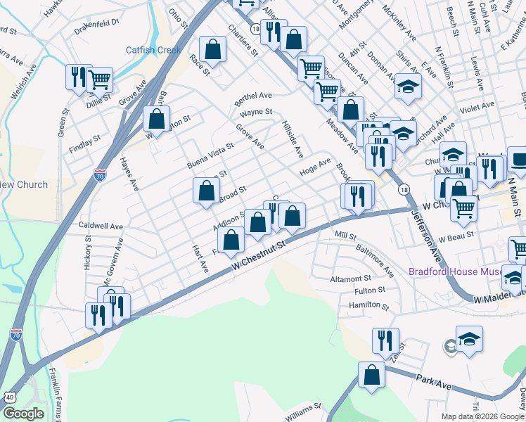 map of restaurants, bars, coffee shops, grocery stores, and more near 6222 Catfish Avenue in Washington