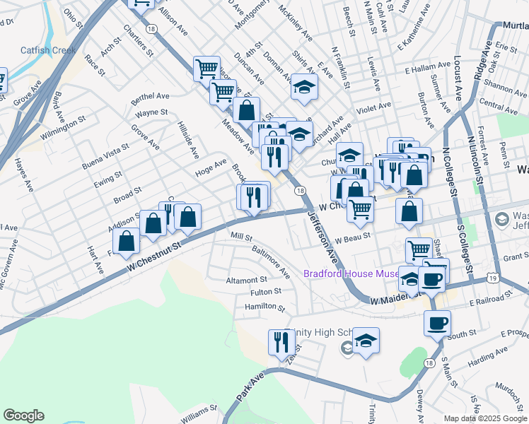 map of restaurants, bars, coffee shops, grocery stores, and more near 383 West Chestnut Street in Washington
