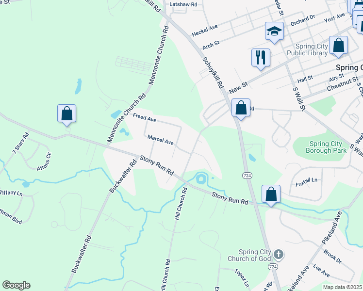 map of restaurants, bars, coffee shops, grocery stores, and more near 9 Marcel Avenue in Spring City