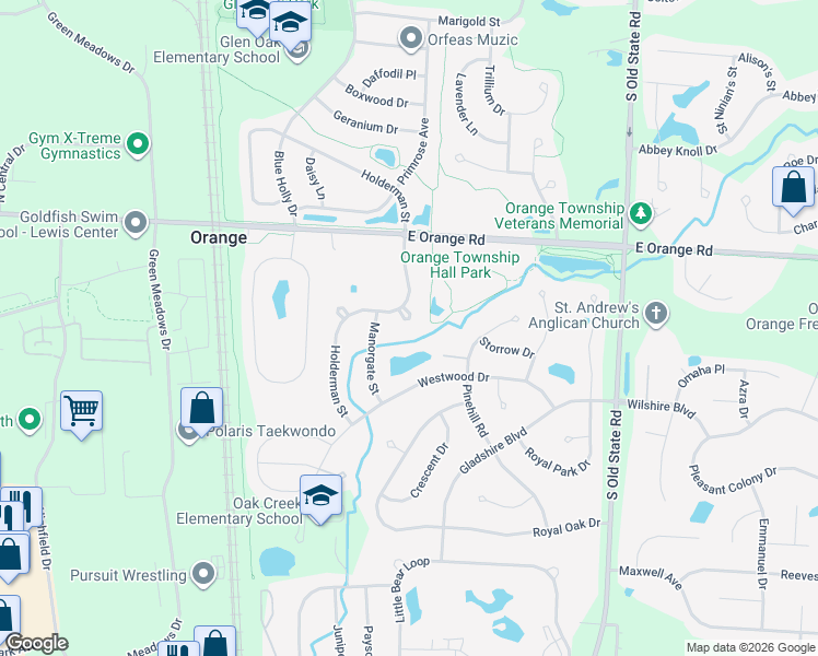 map of restaurants, bars, coffee shops, grocery stores, and more near 7719 Holderman Street in Lewis Center
