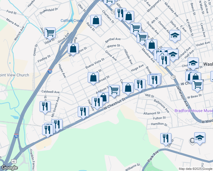 map of restaurants, bars, coffee shops, grocery stores, and more near 685 Addison Street in Washington