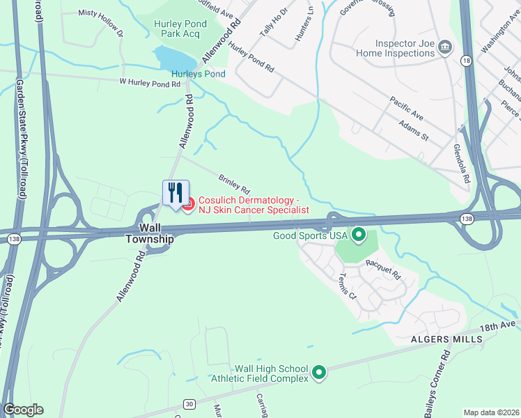 map of restaurants, bars, coffee shops, grocery stores, and more near 3100 New Jersey 138 in Monmouth County