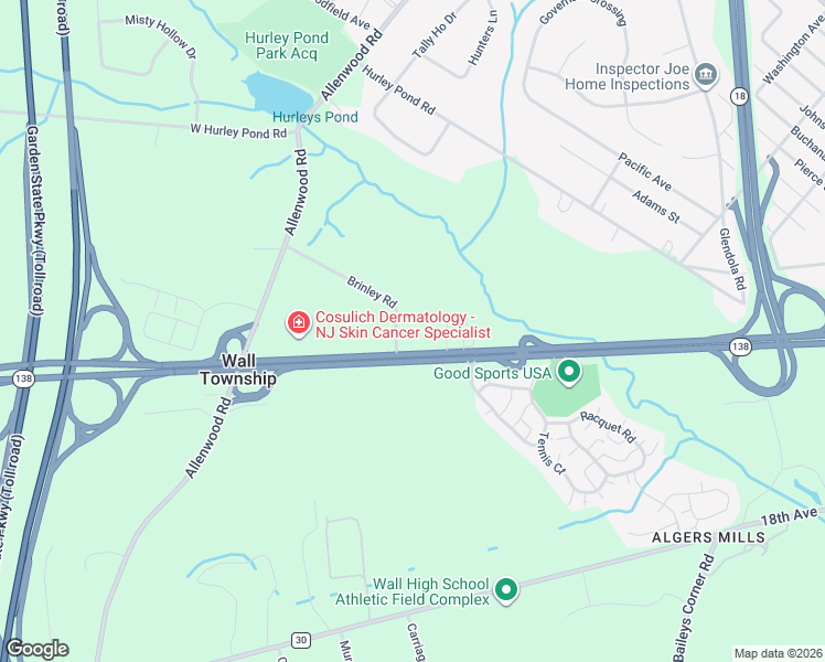 map of restaurants, bars, coffee shops, grocery stores, and more near 3100 New Jersey 138 in Monmouth County