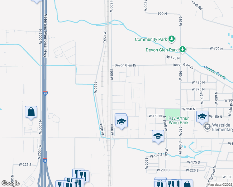 map of restaurants, bars, coffee shops, grocery stores, and more near 1468 West 350 North in Springville