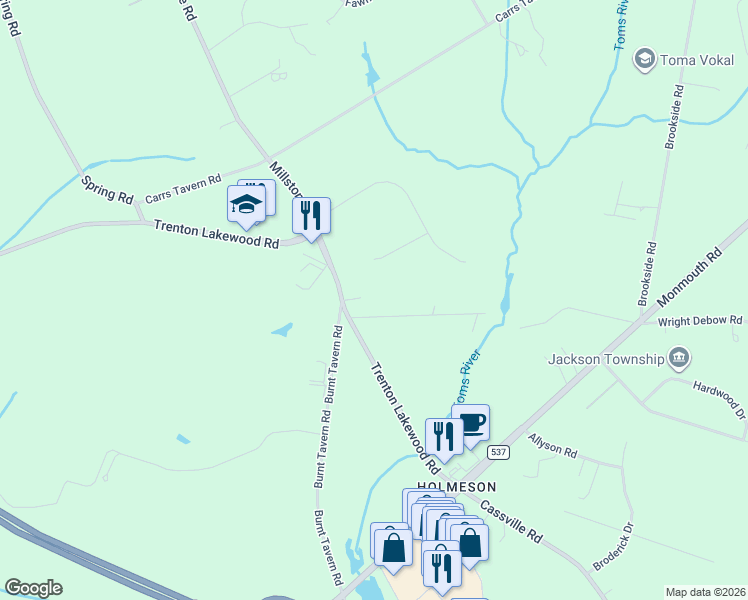 map of restaurants, bars, coffee shops, grocery stores, and more near 28 Trenton Lakewood Road in Millstone