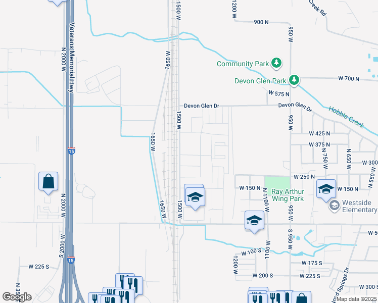 map of restaurants, bars, coffee shops, grocery stores, and more near 1456 West 350 North in Springville