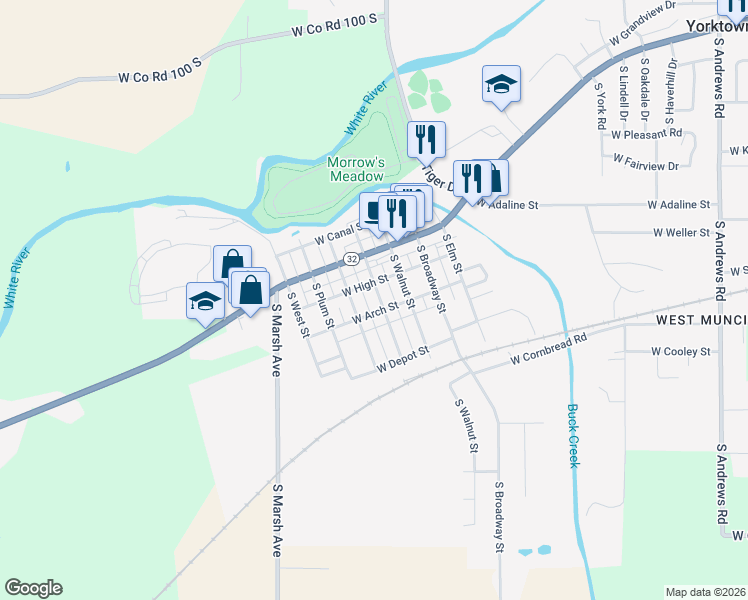 map of restaurants, bars, coffee shops, grocery stores, and more near 2315 South Market Street in Yorktown