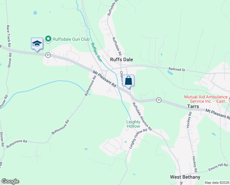 map of restaurants, bars, coffee shops, grocery stores, and more near 110 Barber Shop Alley in Ruffs Dale