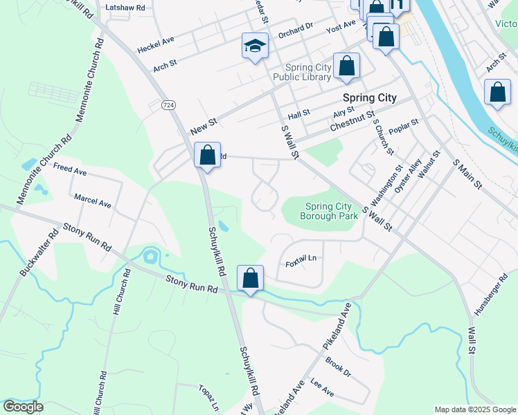map of restaurants, bars, coffee shops, grocery stores, and more near 603 Park Springs Boulevard in Spring City