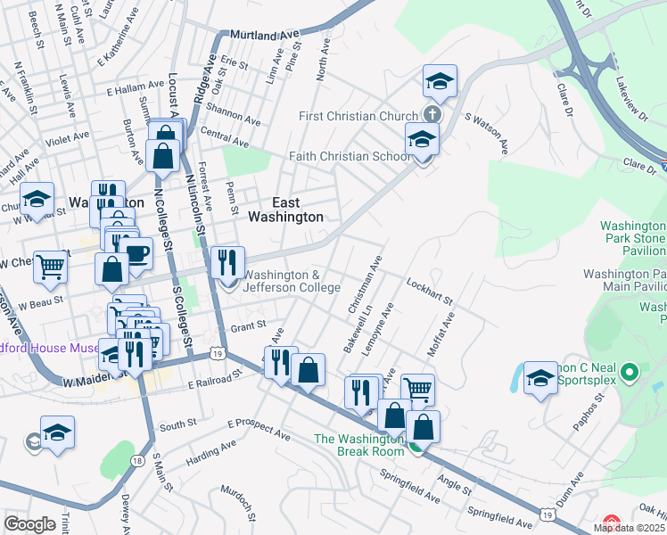map of restaurants, bars, coffee shops, grocery stores, and more near 50 South Wade Avenue in Washington