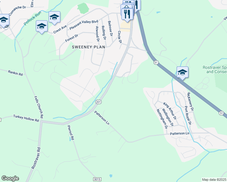 map of restaurants, bars, coffee shops, grocery stores, and more near 1584 Rostraver Road in Belle Vernon