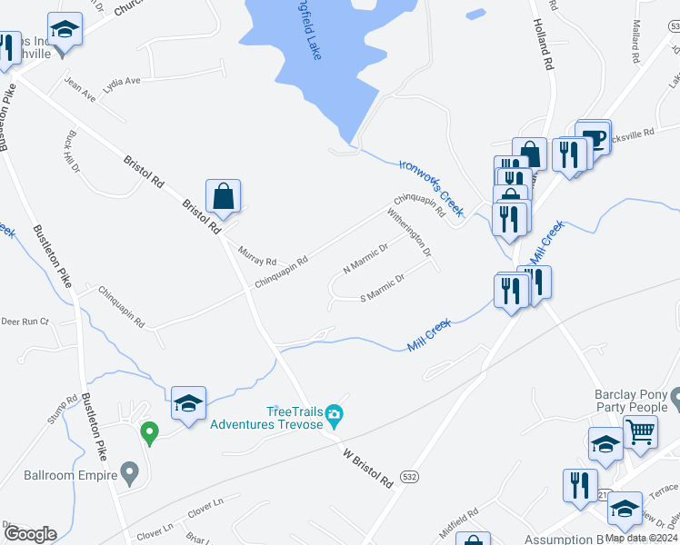 map of restaurants, bars, coffee shops, grocery stores, and more near 83 North Marmic Drive in Southampton