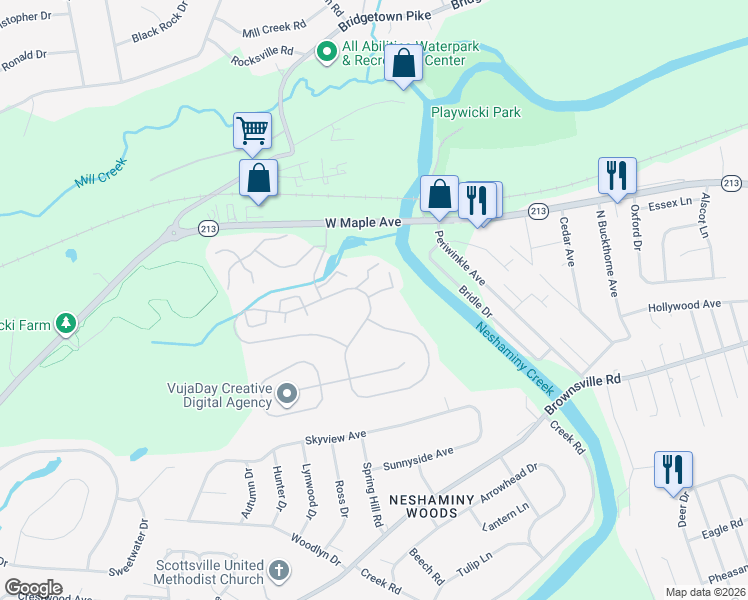 map of restaurants, bars, coffee shops, grocery stores, and more near 142 Woodbridge Court South in Feasterville-Trevose