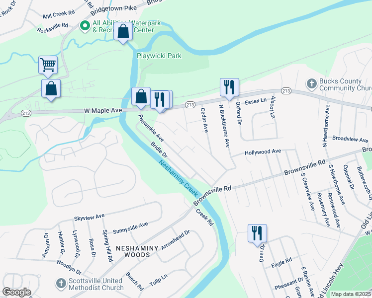 map of restaurants, bars, coffee shops, grocery stores, and more near 373 Wisteria Avenue in Langhorne