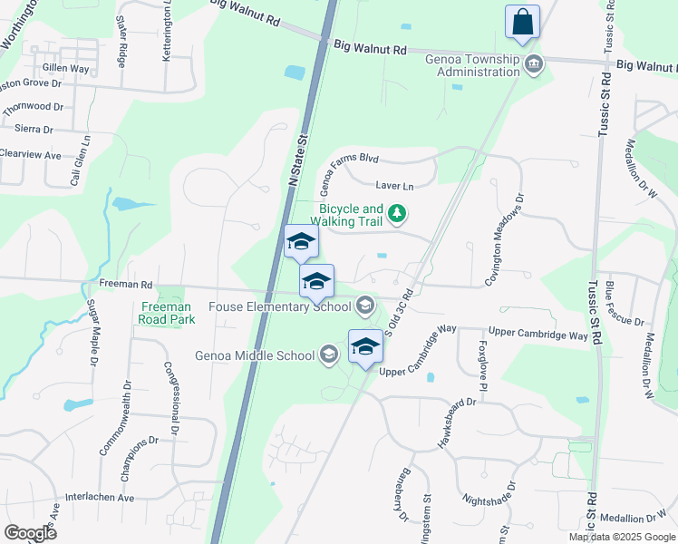 map of restaurants, bars, coffee shops, grocery stores, and more near 6932 Laird Lane in Westerville