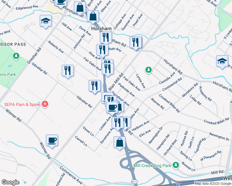 map of restaurants, bars, coffee shops, grocery stores, and more near 2801 Broadway Avenue in Hatboro