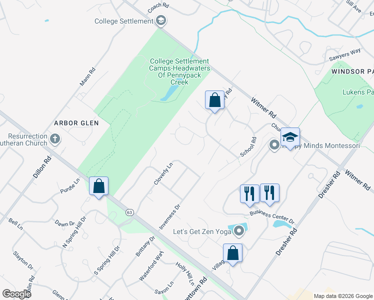 map of restaurants, bars, coffee shops, grocery stores, and more near 34 Pebble Drive in Horsham