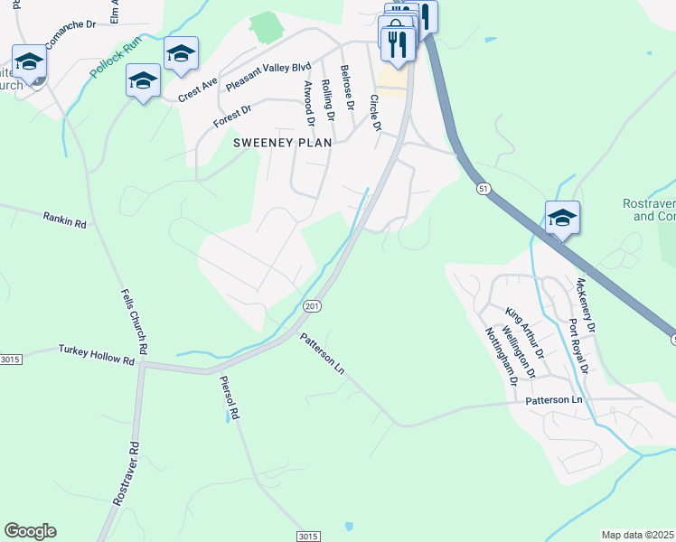 map of restaurants, bars, coffee shops, grocery stores, and more near 1584 Rostraver Road in Belle Vernon