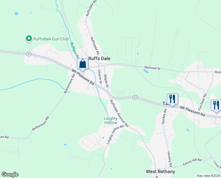 map of restaurants, bars, coffee shops, grocery stores, and more near 906 Maple St in Ruffs Dale