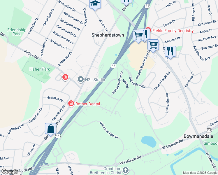 map of restaurants, bars, coffee shops, grocery stores, and more near 310 Sleepy Hollow Drive in Mechanicsburg