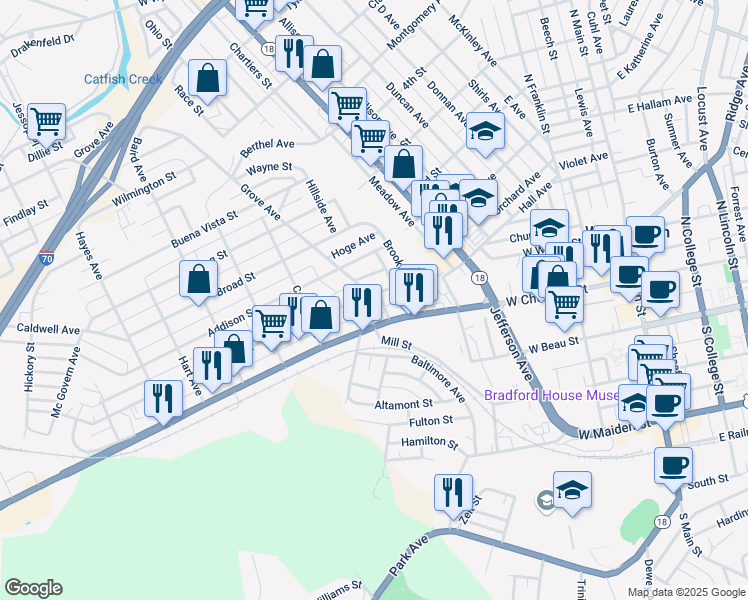 map of restaurants, bars, coffee shops, grocery stores, and more near 500 Fayette Street in Washington