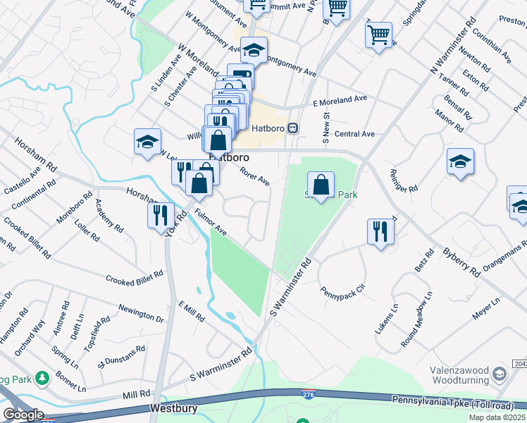 map of restaurants, bars, coffee shops, grocery stores, and more near 34 Rorer Avenue in Hatboro