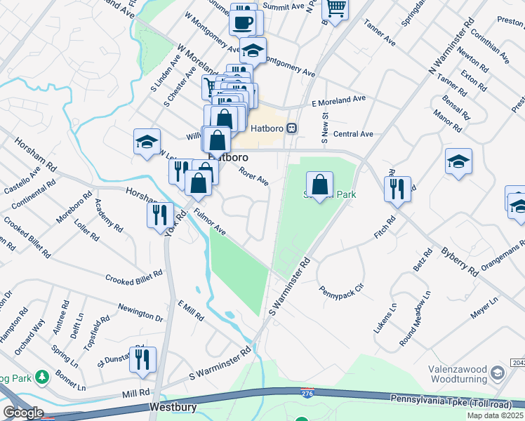 map of restaurants, bars, coffee shops, grocery stores, and more near 34 Rorer Avenue in Hatboro