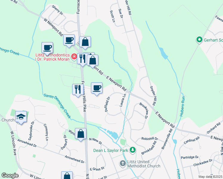 map of restaurants, bars, coffee shops, grocery stores, and more near 3 Lehigh Court in Lititz