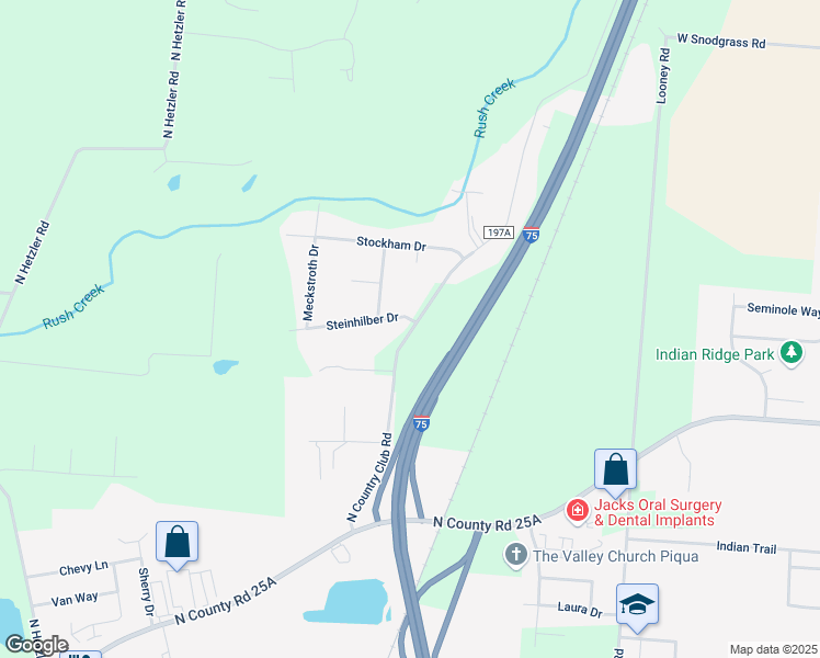 map of restaurants, bars, coffee shops, grocery stores, and more near 1500 Steinhilber Drive in Piqua